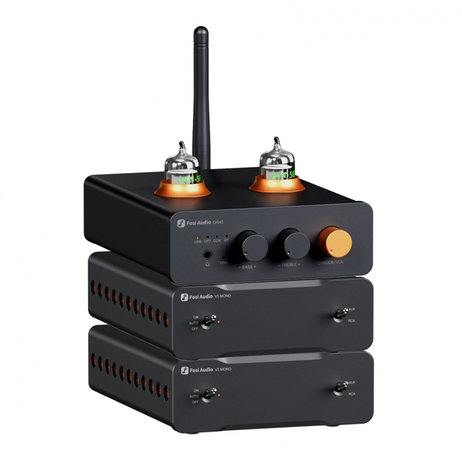 Fosi Audio GR40 rörförsteg med V3 Mono, kompakt stereokombo