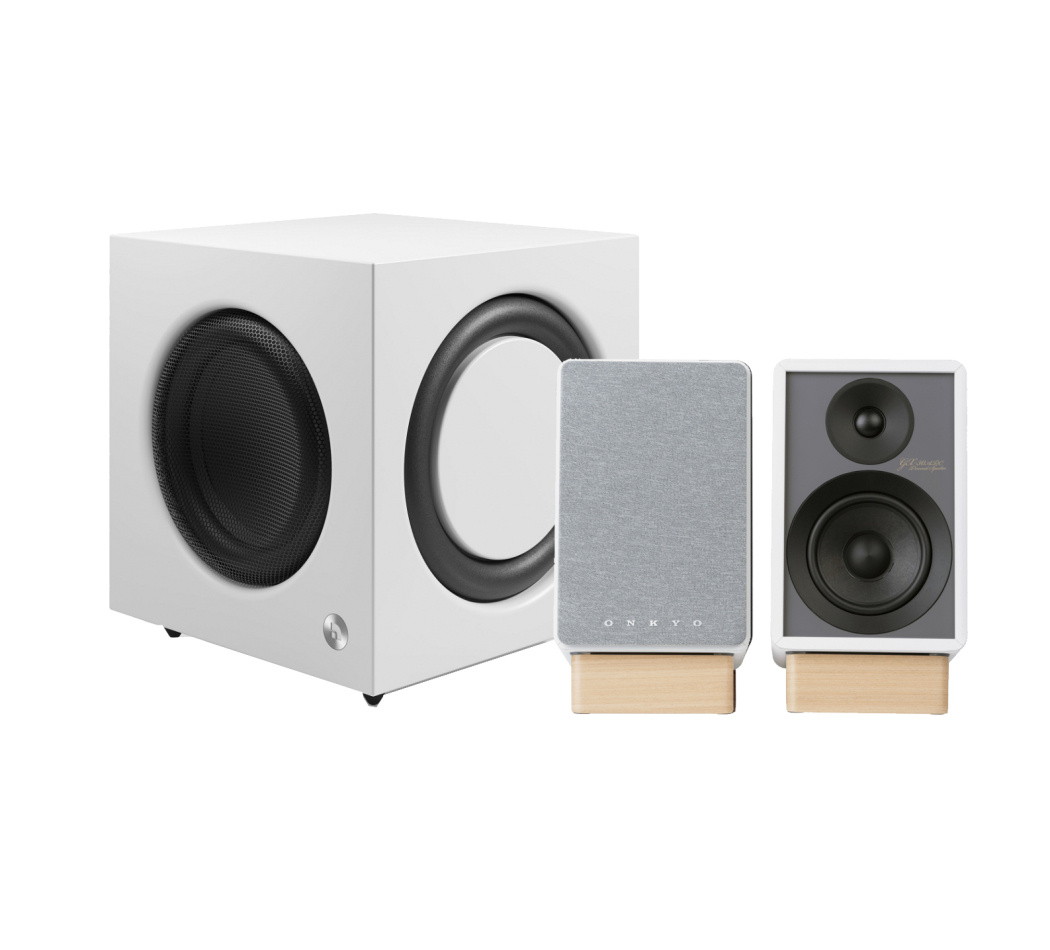 Onkyo GX-30ARC med Audio Pro SW-10 Aktiva Stereohögtalare 2.1, vitt