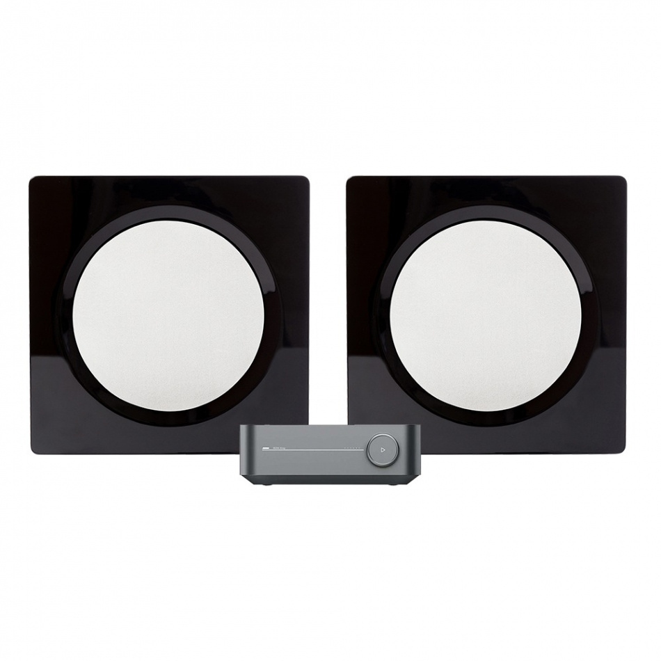 WiiM Amp & DLS Flatbox D-One Svarta Stereopaket Vägghögtalare