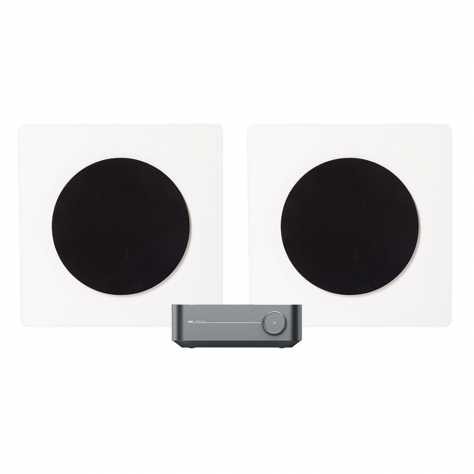 WiiM Amp & DLS Flatbox D-One Vita Stereopaket Vägghögtalare