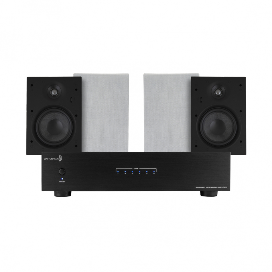 Dayton Audio MA1240a & 2 par System One IW690 Inbyggnadshögtalare