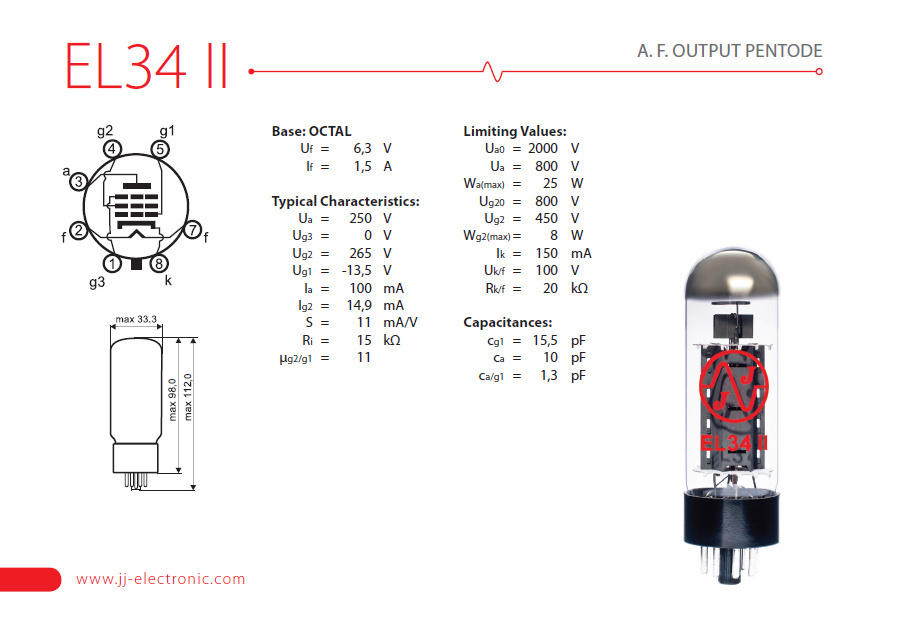 JJ Electronics EL34 mk2 matchade effektrör, 4-pack