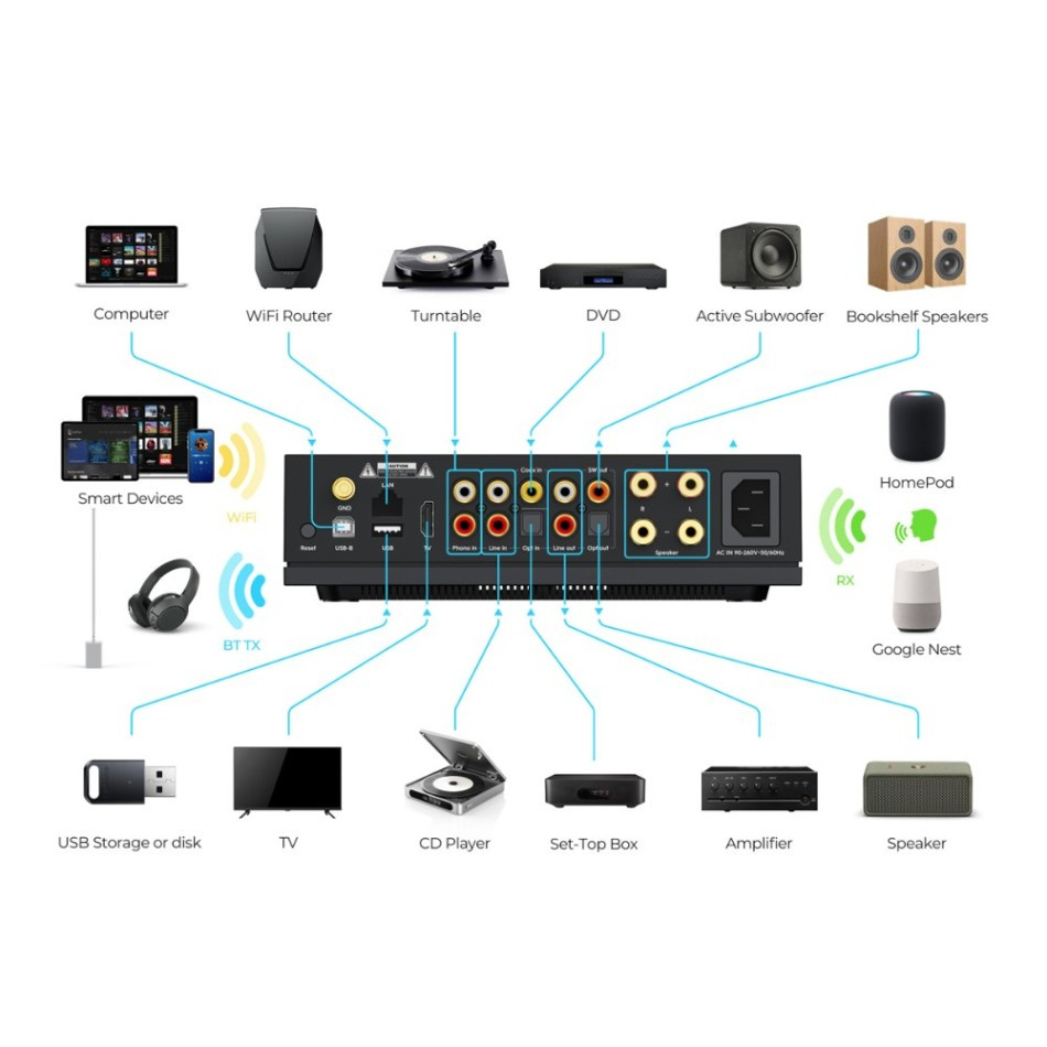Arylic LA150 & Indiana Line Tesi 5 Mocha Streamingpaket Stereo