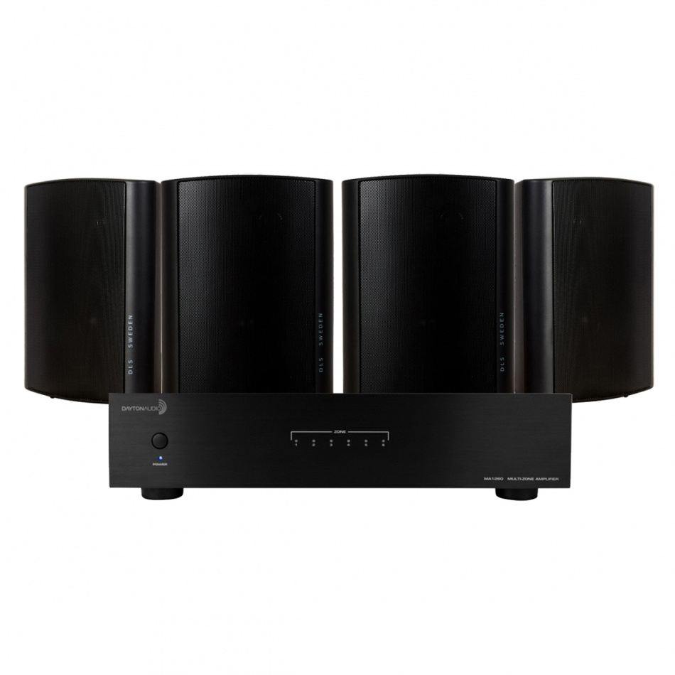 Dayton Audio MA1260 & 2 par DLS MB6i Svarta Utomhushögtalare