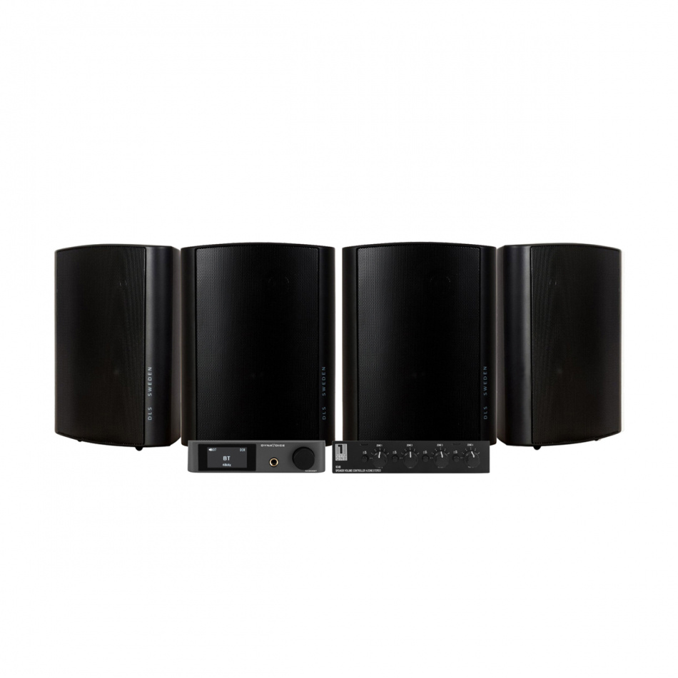 Dynavoice CA802BT med SC4B & 2 par DLS MB5i Svarta Utomhushögtalare