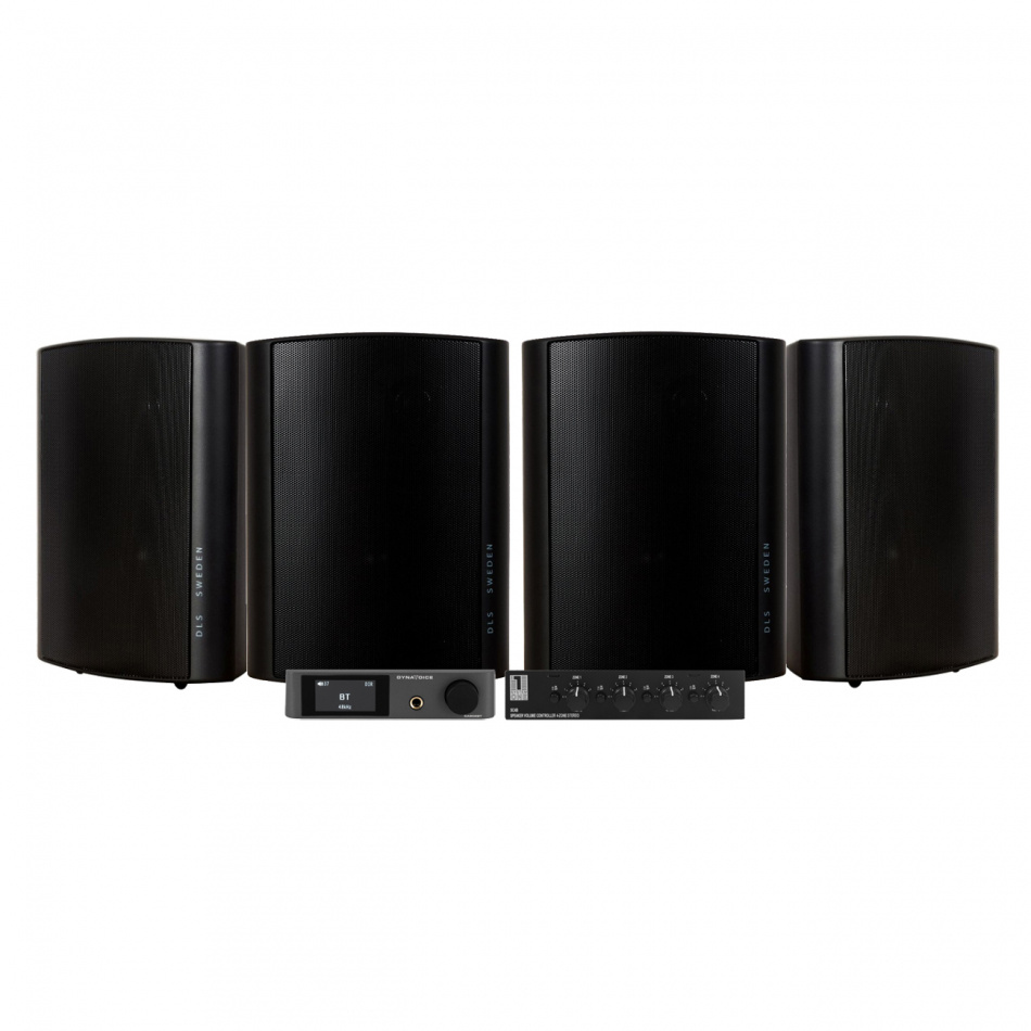 Dynavoice CA802BT med SC4B & 2 par DLS MB6i Svarta Utomhushögtalare