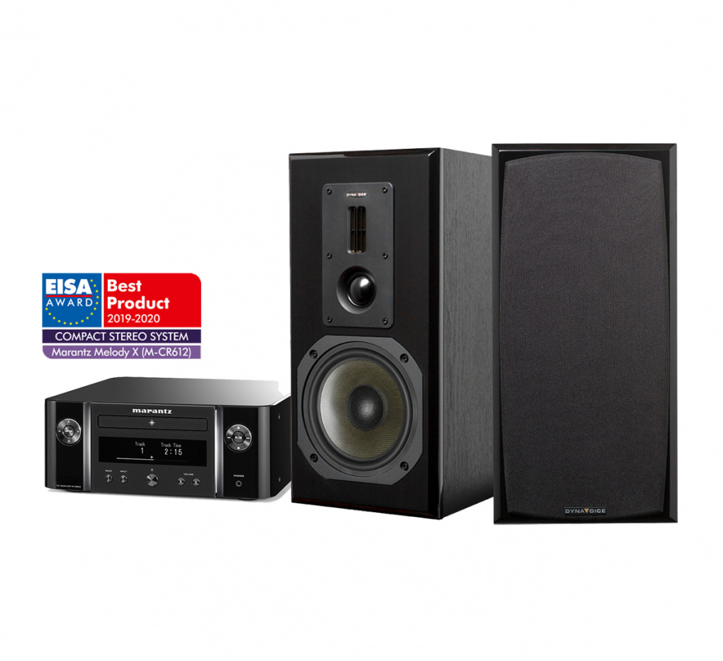 Marantz MCR-612 & Dynavoice DM-6 MKII Svarta Stereopaket Stativhögtalare