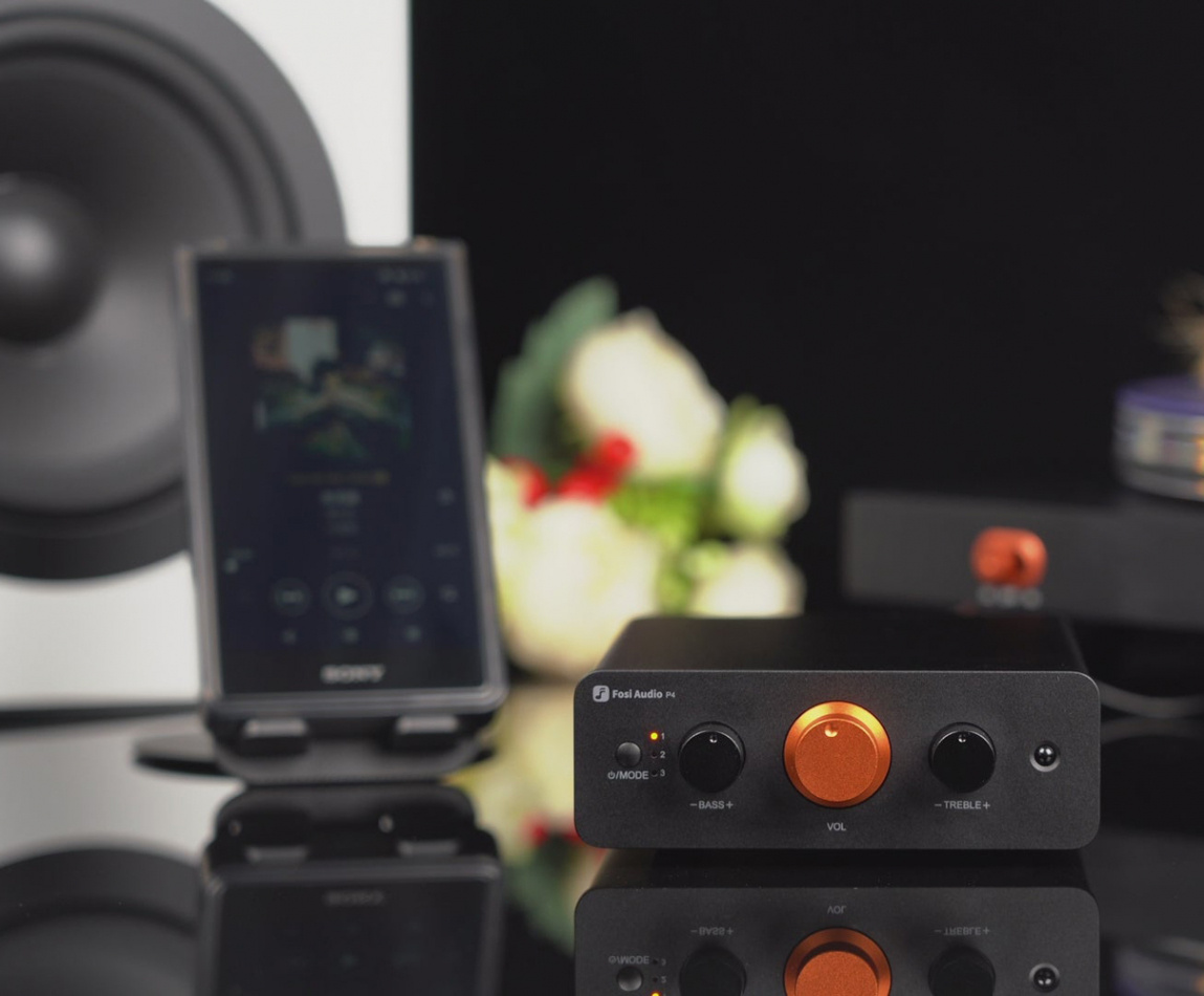 Fosi Audio P4 försteg med dubbla V3 Mono, kompakt stereokombo