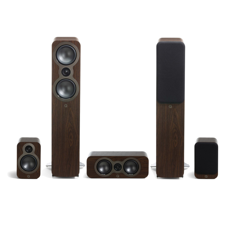 Q Acoustics 3050c Högtalarpaket för surround 5.0, valnöt