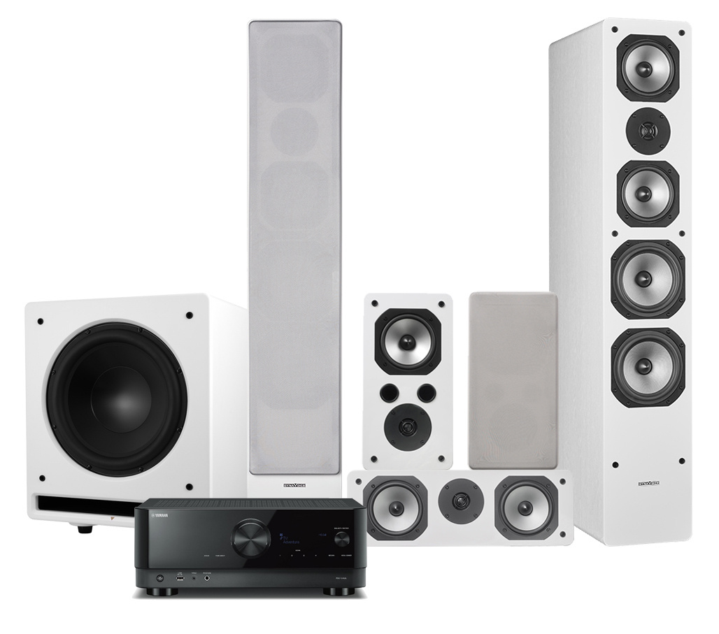 Yamaha RX-V4A & Dynavoice Challenger M-65 EX v4 Hemmabiopaket 5.1 Vitt
