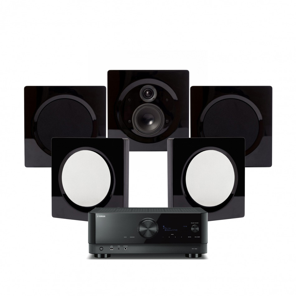 Yamaha RX-V6A & DLS Flatbox D-One Hemmabiopaket 5.0, pianosvart