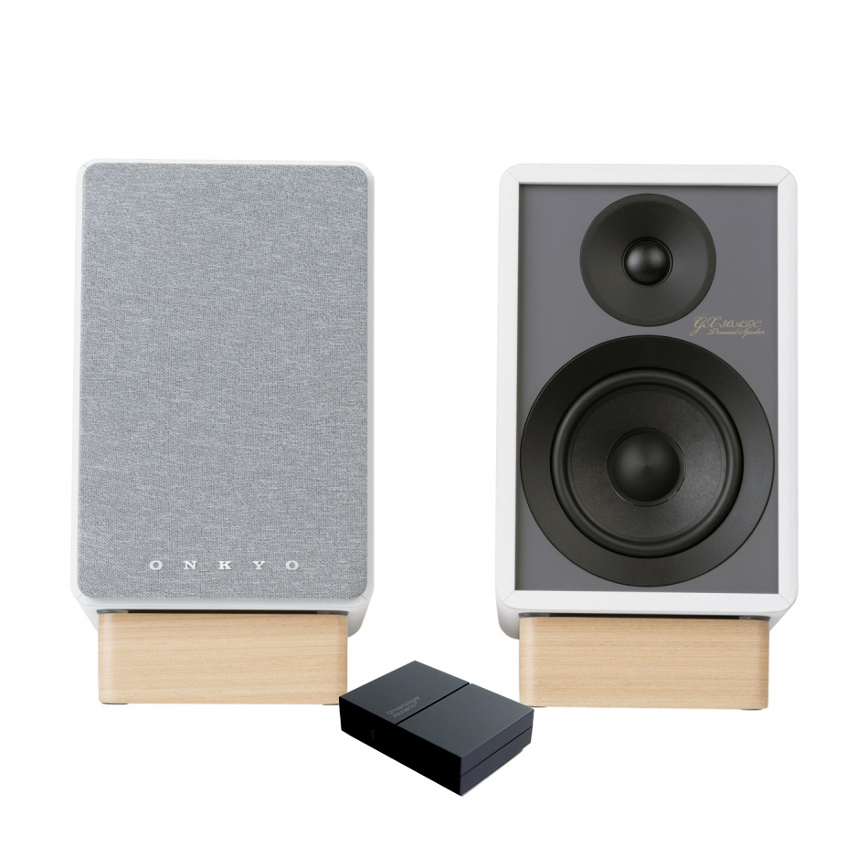 Onkyo GX-30ARC aktiva stereohögtalare, vitt par med Atonemo Streamplayer