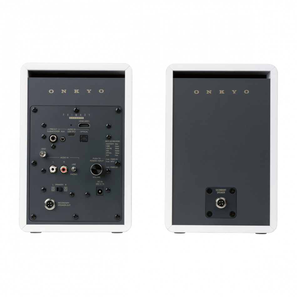 Onkyo GX-30ARC aktiva stereohögtalare, vitt par med Atonemo Streamplayer