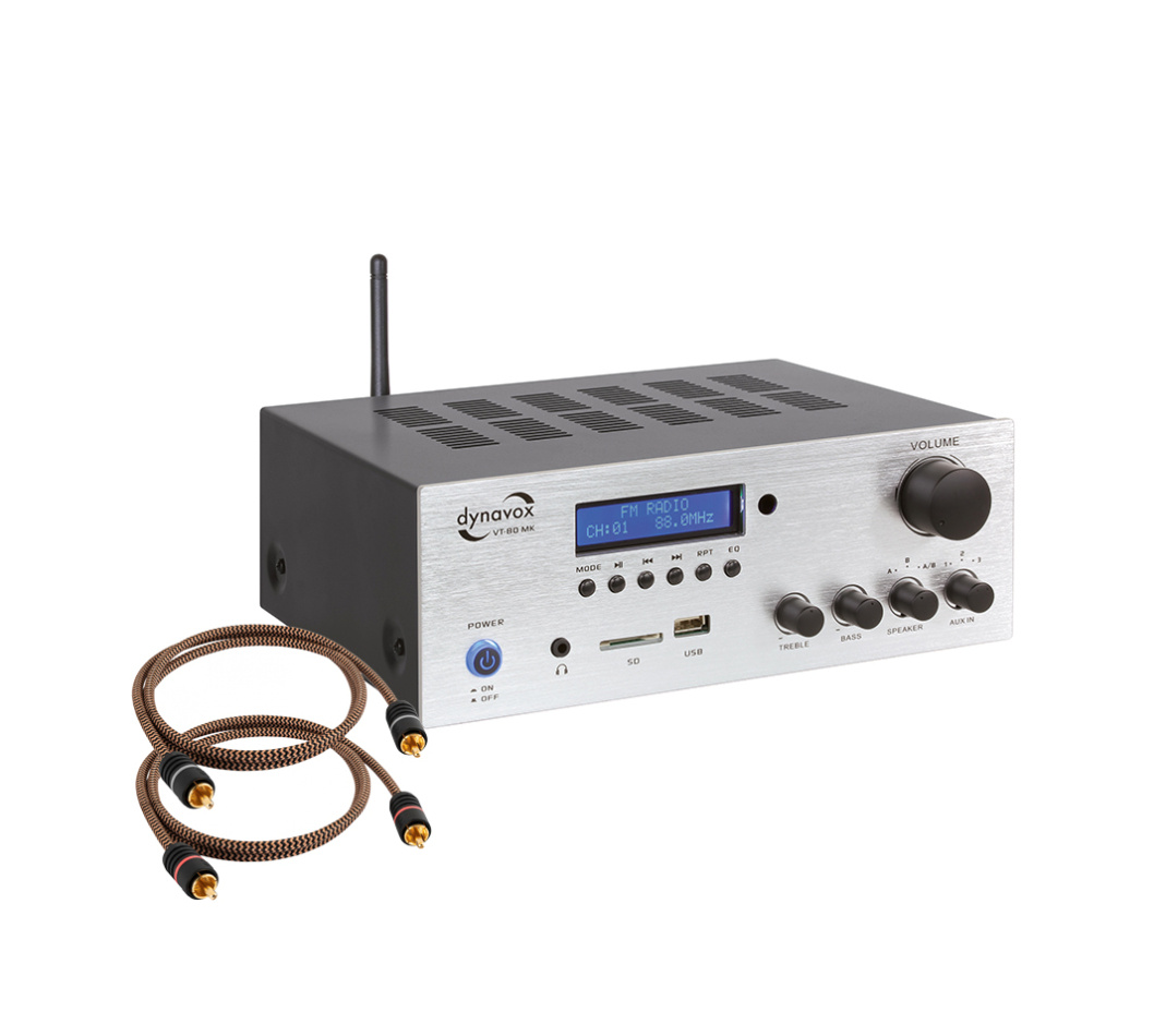 Dynavox VT80MK kompakt stereoförstärkare, silver med Proson Arctic RCA-kabel