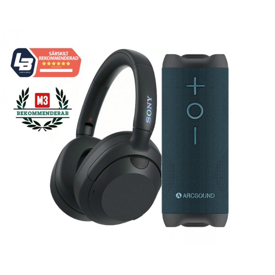 Sony ULT Wear WH-ULT900N hörlurar med Arcsound Edge Bluetooth-högtalare