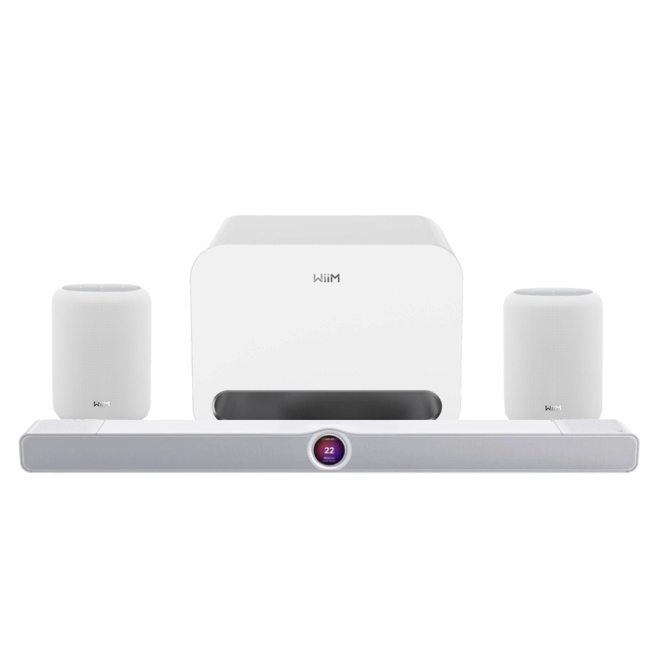 WiiM Bar med Sub Pro & Sound Lite hemmabiopaket 5.1.2 med Dolby Atmos, vitt